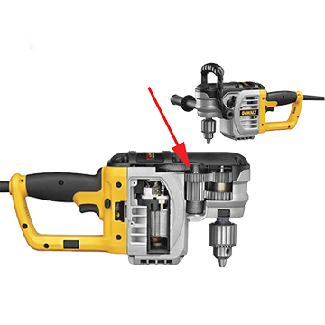 Umiejscowienie zespołu sprzęgła mechanicznego w urządzeniu DEWALT